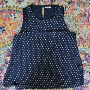 Pleione Blue Blouse with White Dots and Flowing Fabric